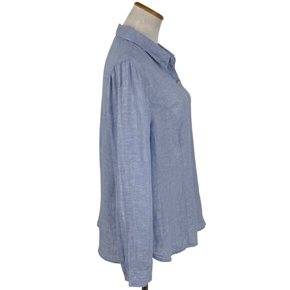 Tahari Light Blue Linen Relaxed Button Down Shirt Coastal Grandma Aesthetic XL - Picture 8 of 15